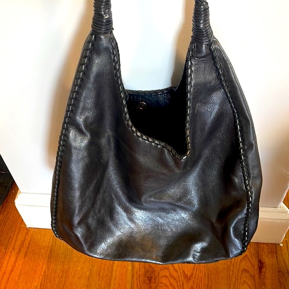 margot Handbags - Margot Black Leather Woven Strap Tote / Hobo Bag
